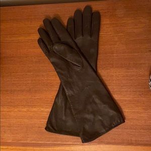 Brown long leather gloves